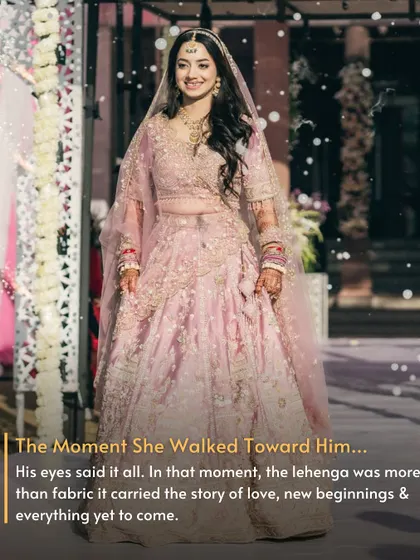 The Moment She Walked Toward Him. In that instant, her pink lehenga was more than an outfit; it was the story of their love and new beginnings. A story too beautiful to have only one chapter.