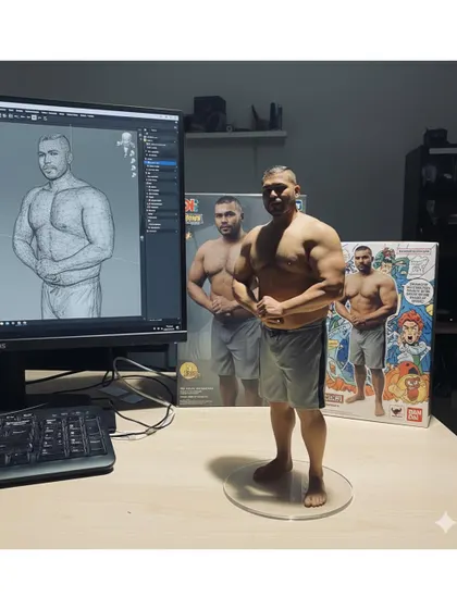 A fun shot with my 3D-printed miniature. It's important to celebrate your progress and have fun with the fitness lifestyle.