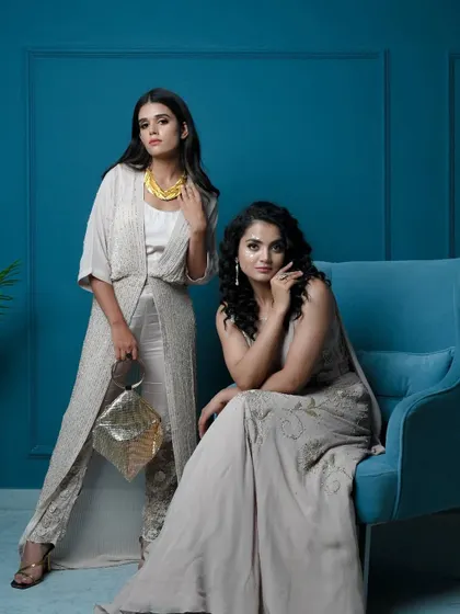 These looks were styled for a pre-Diwali shoot for Ruhm India. I paired their elegant, embroidered ethnic wear with statement jewellery against a rich teal background to create a sophisticated and festive mood.