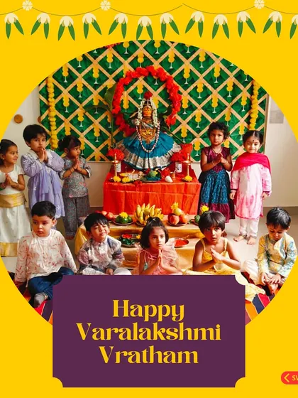Children offer prayers with folded hands during the Varalakshmi Vratham festival. These moments of quiet reverence teach them about cultural values and traditions in a gentle, inclusive way.