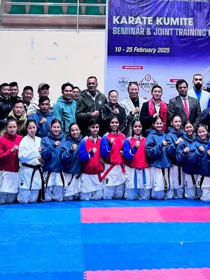 A full group photo of the Indian and Nepalese athletes and officials at the joint training camp. This collaboration is a testament to our commitment to regional sports development.