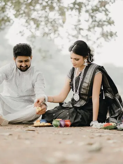 Preparing for the Sankranti rituals together. These photos capture the small, shared activities that build a life together.