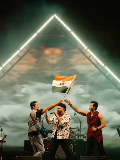 The iconic duo Salim-Sulaiman creating a powerful moment on stage with the Indian flag at DA-IICT Gandhinagar. We produce high-energy shows that resonate with the entire campus community.