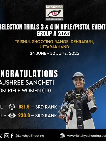 A composed and inspiring performance by Rajshree Sancheti to take 3rd place in the 10m Air Rifle Women event at Selection Trial 3 in Dehradun.