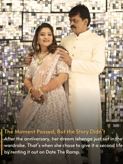 The Moment Passed, But the Story Didn't. After the anniversary party, her dream lehenga just sat in the wardrobe. That's when she chose to give it a second life by listing it with us.
