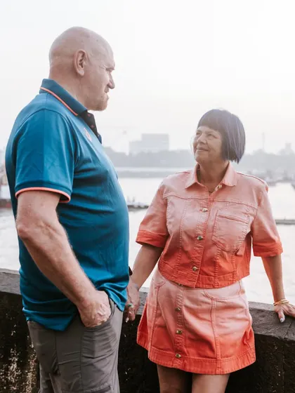 A quiet conversation by the sea wall. I look for these unscripted moments that reveal the genuine connection between two people.