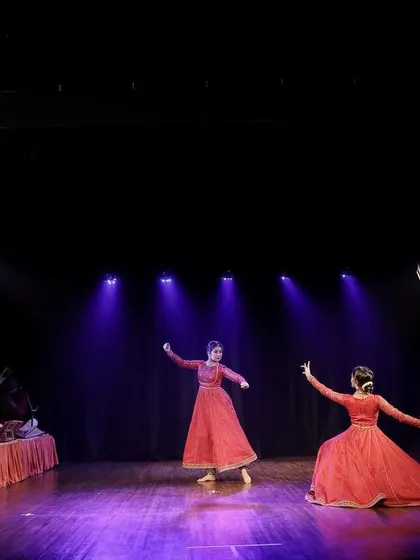 A full stage view of our duet, showing how we use the space. The lighting design helps to focus the audience's attention and create a theatrical atmosphere.
