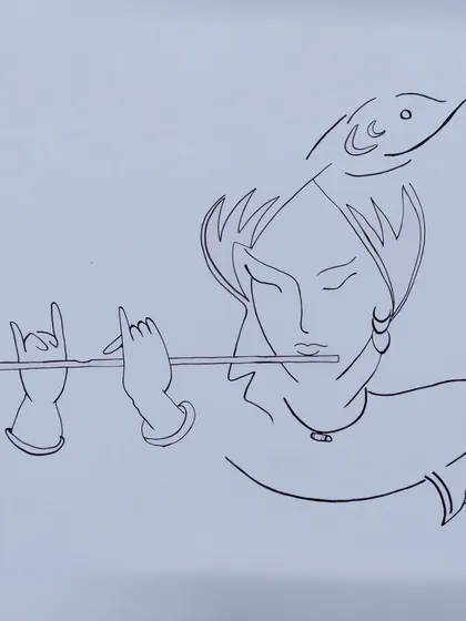 This is the original design for the Krishna mural. I start with a clean line art sketch like this to make sure you love the concept before I begin painting on your wall. This way, we get the perfect look for your space.