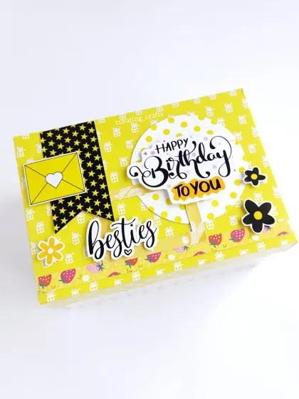 The cover of the box for the 25th birthday card set, decorated for a "bestie."