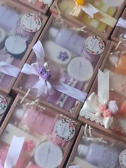 More of the custom Women's Day gift boxes, showing the consistent quality and beautiful presentation for a bulk order.