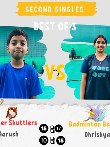 A hard-fought Second Singles match from Day 2, with the Badminton Bandits emerging victorious after a tough battle.
