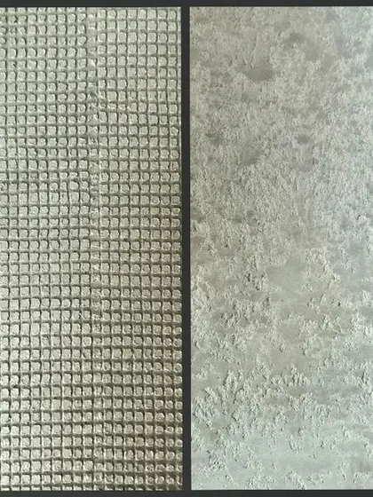 Experimenting with different mesh and fabrics to create impressions and textures in wet concrete and plaster, a key part of our material research and development.