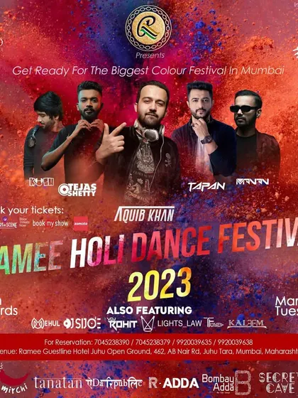 This poster shows the full artist lineup for the Ramee Holi Dance Festival. I often share the stage with other top DJs and artists to deliver a full day entertainment experience.