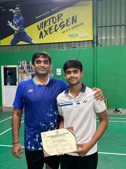 Here I am with Vyshak after he won a Bronze medal in the Boy’s Singles Under-17 at the All India Ranking Tournament in Hyderabad. Proud of his effort.