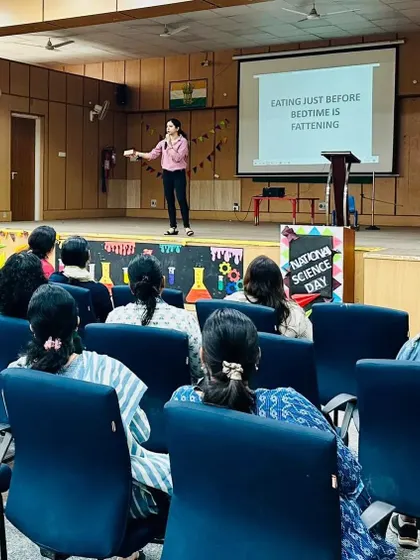 Busting a common myth during a workshop for school teachers: the idea that eating just before bedtime is inherently fattening. It's the total daily intake and food choices that matter most.