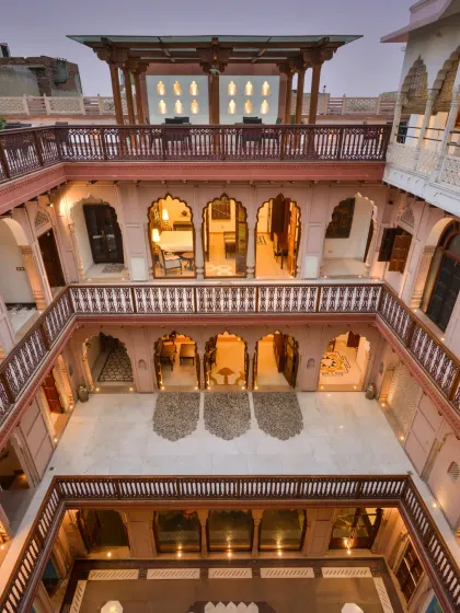 The visually integrated design of the haveli, where open spaces like the central courtyard and terraces connect every part of the building. This terrace is ideal for hosting music and dance events.