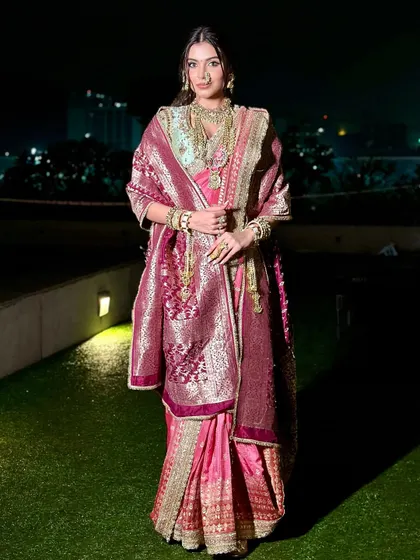 Draped in a traditional shawl, this look is all about where culture meets couture and elegance meets today.