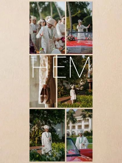 A collage dedicated to the groom, showing his stylish entrance, candid moments, and portraits that capture his personality.