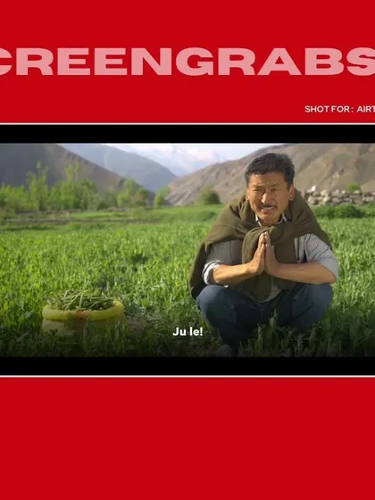 A local farmer from the Airtel film, captured in a moment of greeting.
