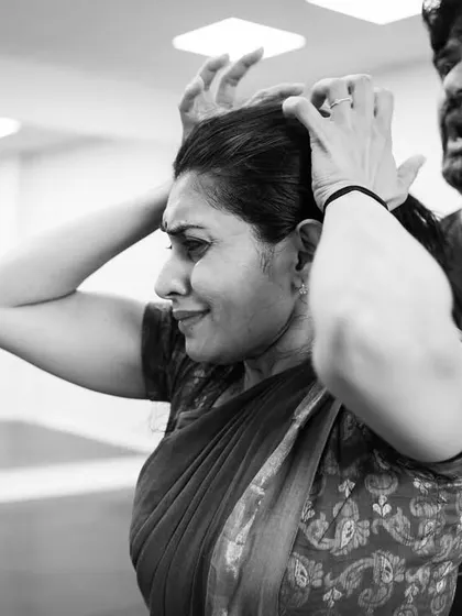 A raw, emotional moment from a studio session for *Abandhana*. The work delves into the trauma, struggles, and choices of the Theri-s, or elder Buddhist Nuns, finding parallels in the lives of women today.
