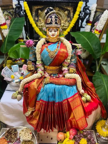 It is our biggest blessing to see Goddess Lakshmi adorned in a manSi traditional Kanjeevaram saree during the Varamahalakshmi festival.