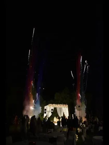 The Varmala ceremony with fireworks. I coordinate these special effects to create a spectacular visual for everyone.