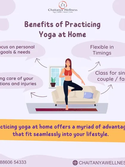 Practicing yoga at home offers many advantages. Our personalized home sessions allow you to focus on your own goals, work within your limitations, and enjoy flexibility with timings.