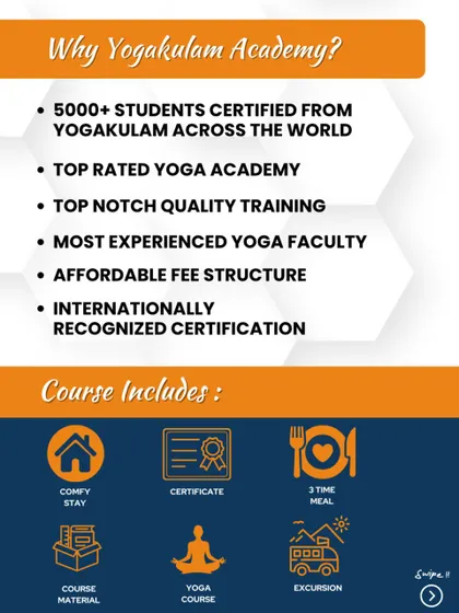 This graphic clearly lists what our courses include: a comfortable stay, certificate, three daily meals, course materials, the yoga course itself, and excursions.