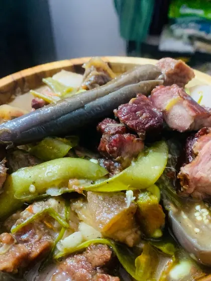 Another angle of the smoked pork with aloo sabji. The combination of smoky meat and fresh vegetables is just delicious.