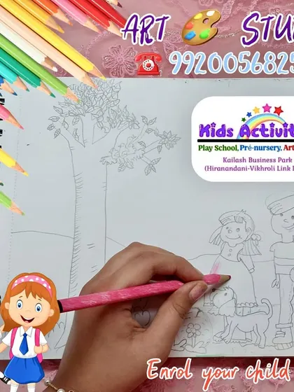 Our art studio is a campus for creative coaching, where we help children develop essential life skills through engaging art modules. Here, a student is learning the fundamentals of drawing and sketching.