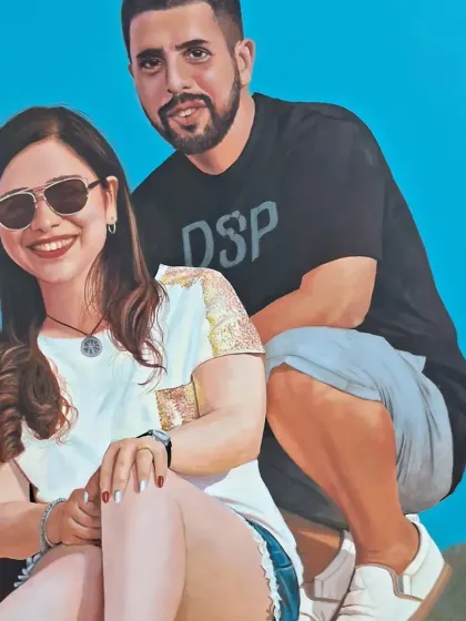A close-up on a commissioned family portrait. My focus here was on the relaxed, happy expressions and the casual nature of the pose, creating a piece that feels both authentic and artistically rendered.
