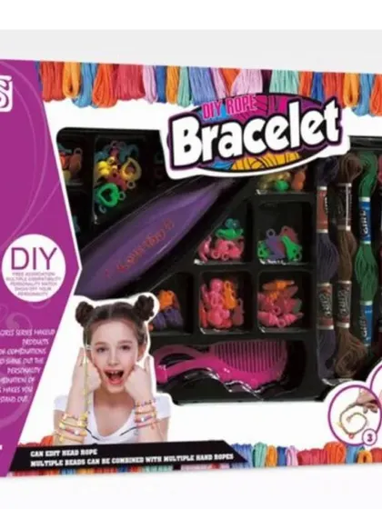 This DIY rope bracelet kit has everything needed to make custom friendship bracelets. It includes colorful threads, beads, and a tool to help weave different patterns.