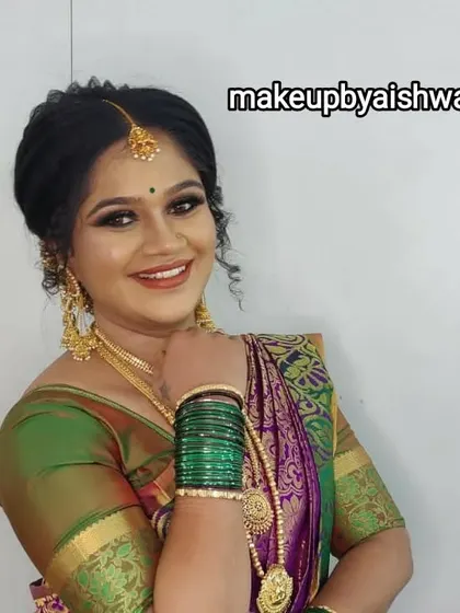 The best part of my job is seeing a happy bride. This client is glowing in her traditional South Indian wedding attire, with makeup that enhances her natural features and a smile that says it all.