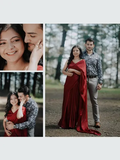 A collage of intimate and posed shots from a forest pre-wedding session. This shows the variety of moments I capture, from playful smiles to classic poses.