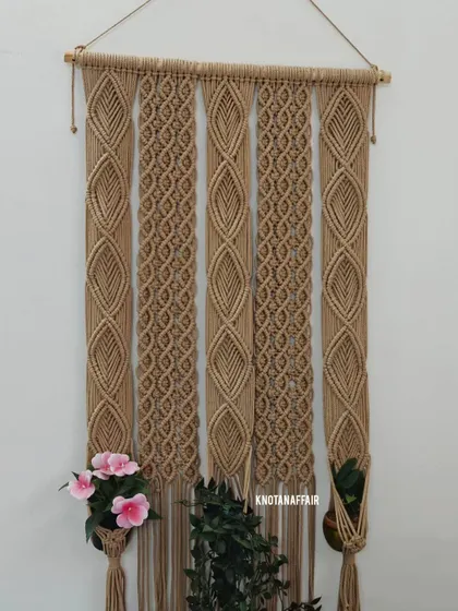 Another angle of the large macrame plant hanger, showing the detailed knot work. I use only high-quality, natural cotton cords to ensure each piece is strong and beautiful.