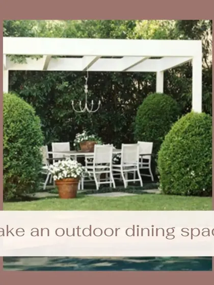 Create a dedicated outdoor dining space by placing a table and chairs under a pergola. This white pergola defines the dining area within the garden, making it feel like a special, designated room for alfresco meals.