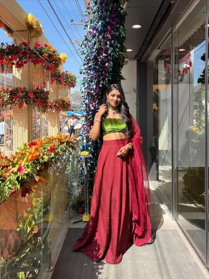 Dressed in a festive lehenga for the grand launch of Bhima Jewellers in Hosur. Store launches are all about creating a vibrant and welcoming atmosphere.