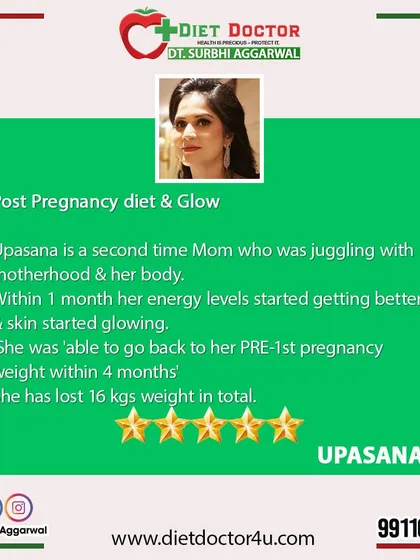 A detailed look at Upasana's post-pregnancy success story. As a second-time mom, she regained her energy, saw her skin glow, and lost a total of 16 kgs in 4 months, returning to her pre-first pregnancy weight.