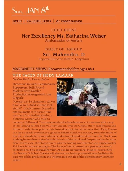 Schedule for Jan 8th at the 2023 puppet festival, with a timing correction.