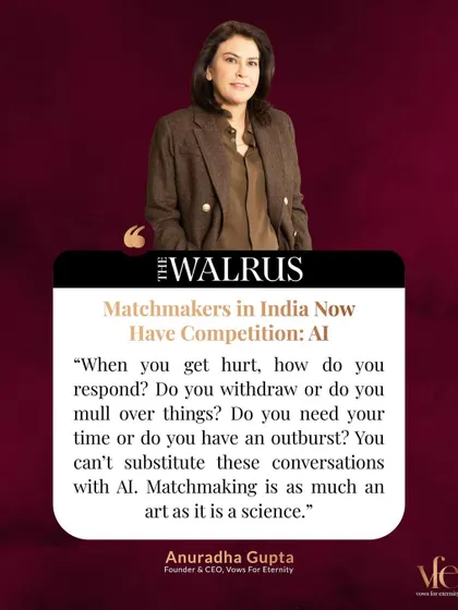 Can AI replace a matchmaker? I shared my thoughts with The Walrus. An algorithm can't understand how you respond when you're hurt or what you need in a crisis. Matchmaking is an art, not just a science.