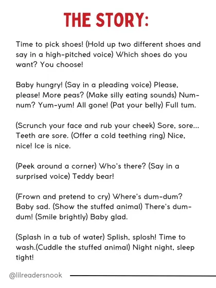 Here is the text for the "Baby Babble" story. It's full of fun sounds and actions you can do with your child to explore different emotions and sensations together.