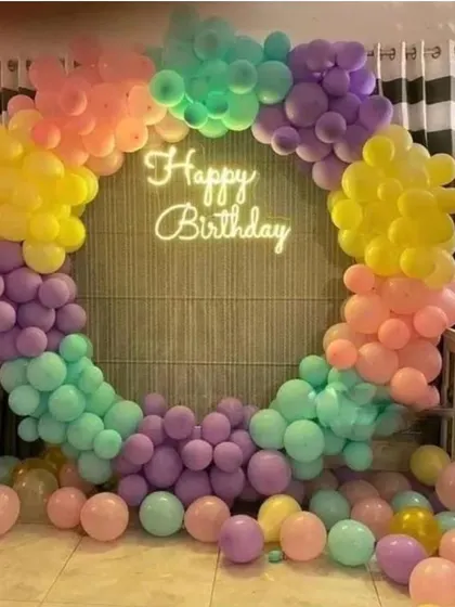 This beautiful pastel rainbow balloon ring is another one of our popular and budget-friendly choices. It's perfect for creating a cheerful and colorful atmosphere for any happy occasion.