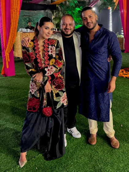 With my friends, influencers Niki Mehra and Mister Madan, at their Mehendi. Always great to be a part of my friends' special celebrations.