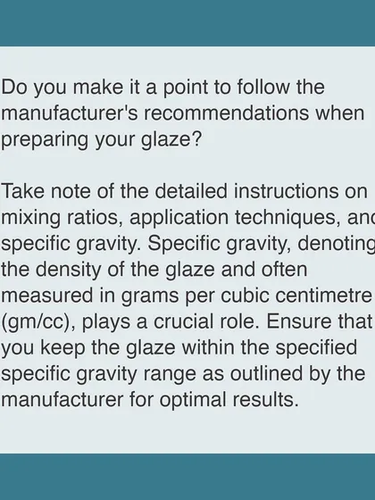 The second guideline for better glaze results is proper preparation. This involves following the manufacturer's recommendations for mixing ratios and maintaining the correct specific gravity for optimal application.
