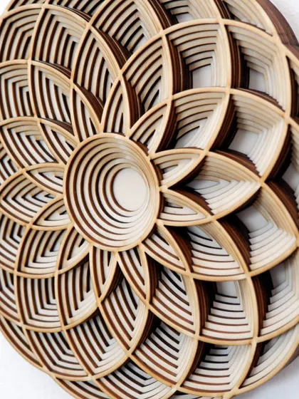 A detailed close-up of the Geometric Flower Mandala, where you can see the precise stacking of each concentric and petal-like layer, creating a captivating visual texture.