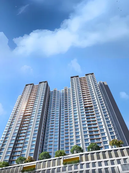 A view looking up at the Voraskyline Icon. The design emphasizes its towering presence and clean lines, reflecting a commitment to modern, functional residential architecture.