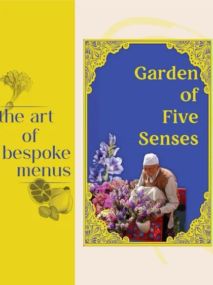 A duplicate of the introductory graphic for "The Garden of Five Senses," highlighting the unique, story-driven nature of my curated dinners.