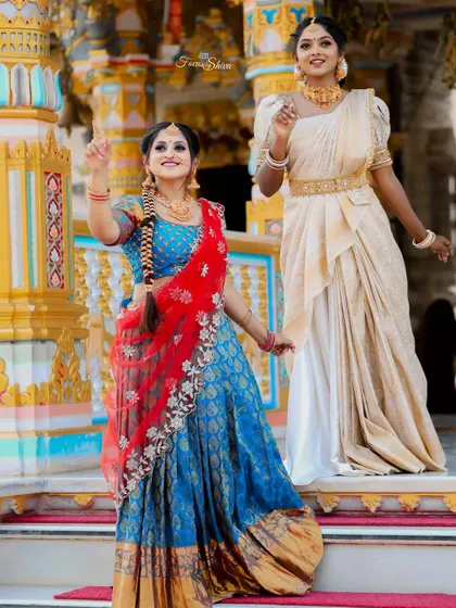 Having fun in our traditional outfits. These half sarees are comfortable enough to dance and celebrate in.