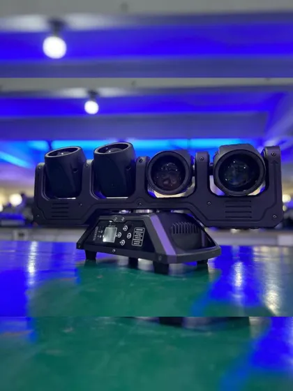 A front view of the Beam 4 Infinite light. The four powerful lenses can create a variety of beam and wash effects, making it a workhorse for my stage designs.