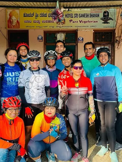 Another happy group photo from our breakfast stop. Good food and great company make every ride memorable.